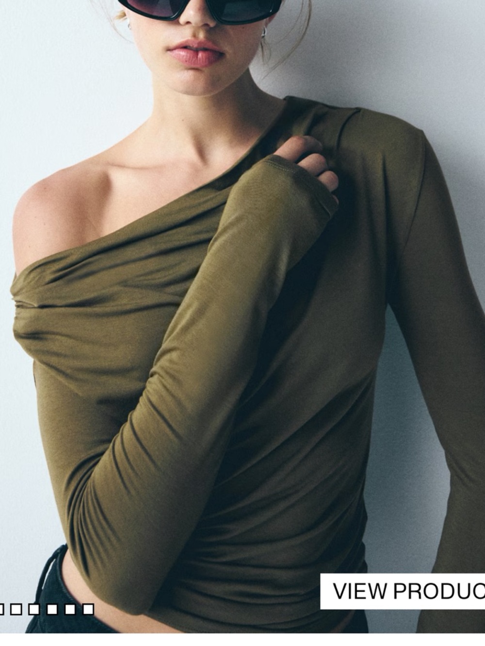 H&M Divided DRAPED ONE-SHOULDER TOP sz XS NWT Khaki green